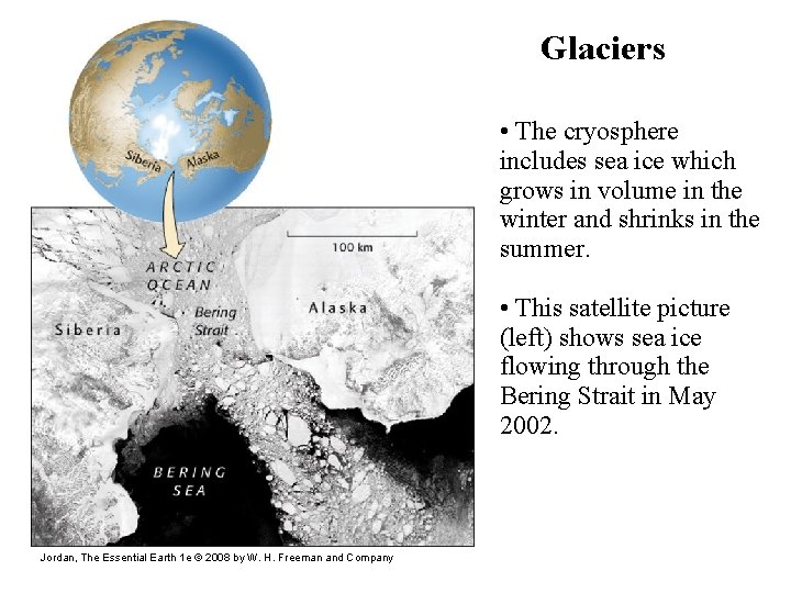 Glaciers • The cryosphere includes sea ice which grows in volume in the winter