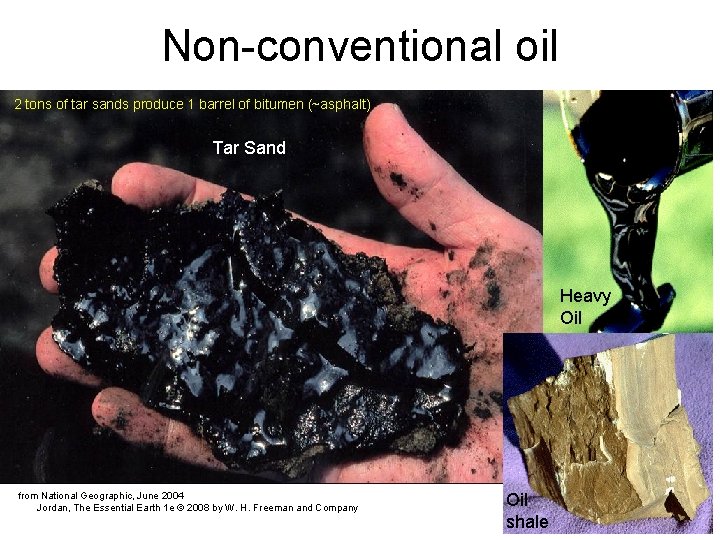 Non-conventional oil 2 tons of tar sands produce 1 barrel of bitumen (~asphalt) Tar