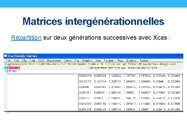 Matrices intergénérationnelles Répartition sur deux générations successives avec Xcas : 