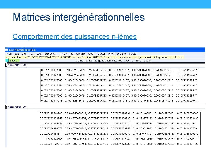 Matrices intergénérationnelles Comportement des puissances n-ièmes 