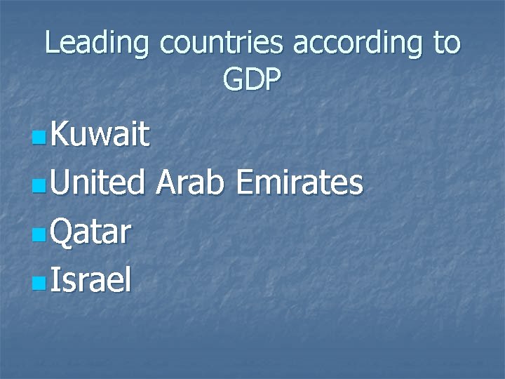 Leading countries according to GDP n Kuwait n United n Qatar n Israel Arab