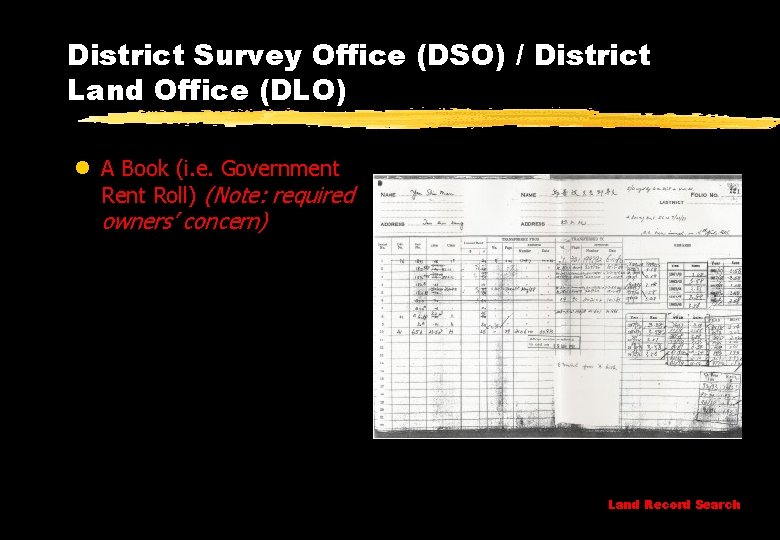 District Survey Office (DSO) / District Land Office (DLO) l A Book (i. e.