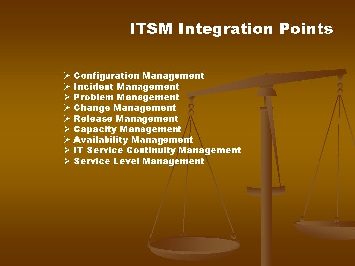 ITSM Integration Points Ø Ø Ø Ø Ø Configuration Management Incident Management Problem Management ITSM Integration Points Ø Ø Ø Ø Ø Configuration Management Incident Management Problem Management