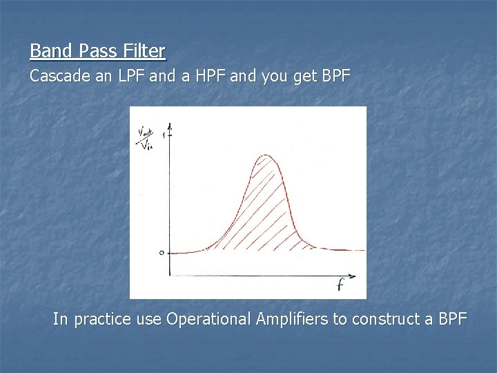 Band Pass Filter Cascade an LPF and a HPF and you get BPF In