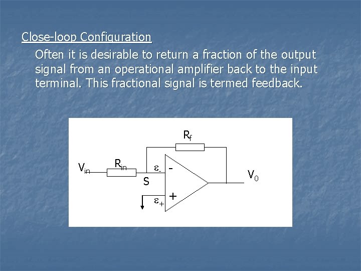 Close-loop Configuration Often it is desirable to return a fraction of the output signal