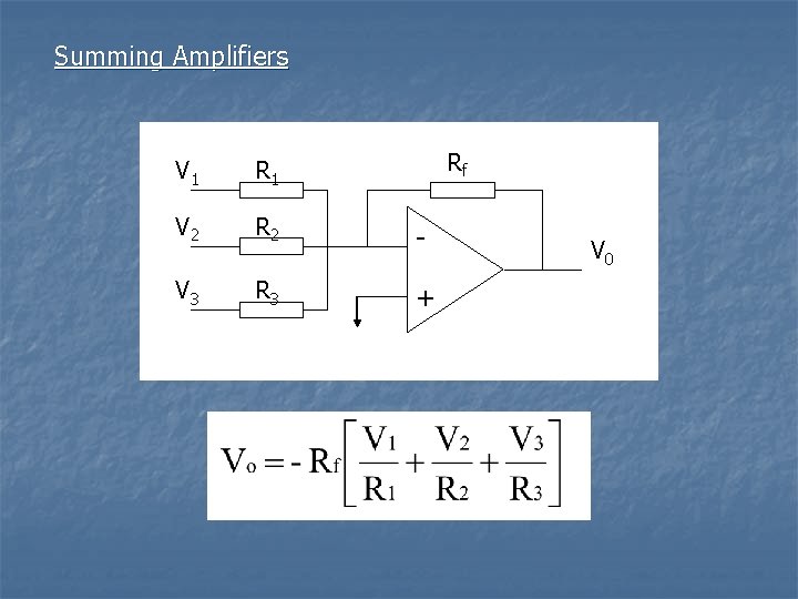 Summing Amplifiers Rf V 1 R 1 V 2 R 2 - V 3