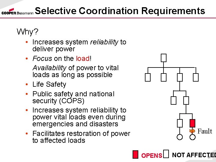 Selective Coordination Requirements Why? • Increases system reliability to deliver power • Focus on