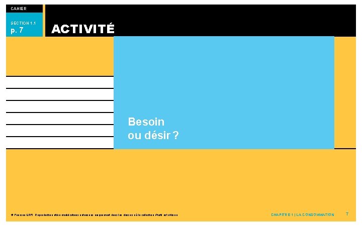 CAHIER SECTION 1. 1 p. 7 ACTIVITÉ Besoin ou désir ? © Pearson ERPI.