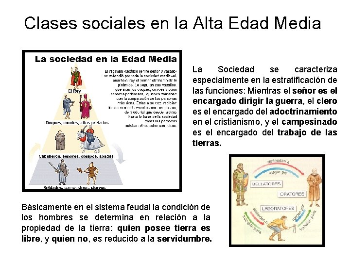 Clases sociales en la Alta Edad Media La Sociedad se caracteriza especialmente en la