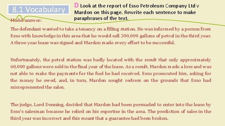 8. 1 Vocabulary Model answer: D Look at the report of Esso Petroleum Company 8. 1 Vocabulary Model answer: D Look at the report of Esso Petroleum Company