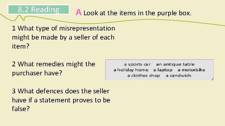 8. 2 Reading A Look at the items in the purple box. 1 What 8. 2 Reading A Look at the items in the purple box. 1 What
