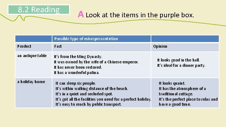 8. 2 Reading A Look at the items in the purple box. Possible type 8. 2 Reading A Look at the items in the purple box. Possible type