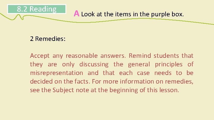 8. 2 Reading A Look at the items in the purple box. 2 Remedies: 8. 2 Reading A Look at the items in the purple box. 2 Remedies: