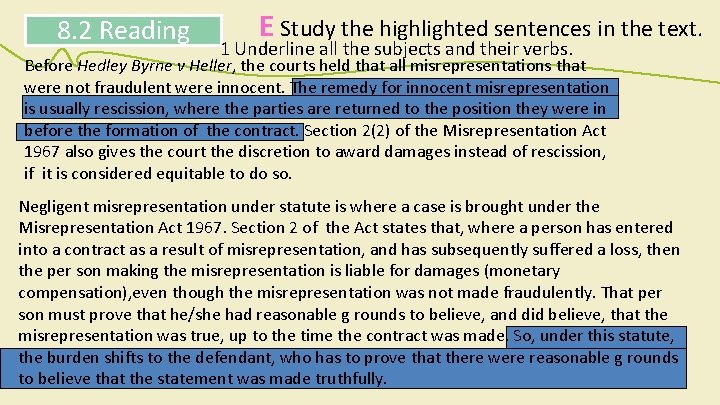 8. 2 Reading E Study the highlighted sentences in the text. 1 Underline all 8. 2 Reading E Study the highlighted sentences in the text. 1 Underline all