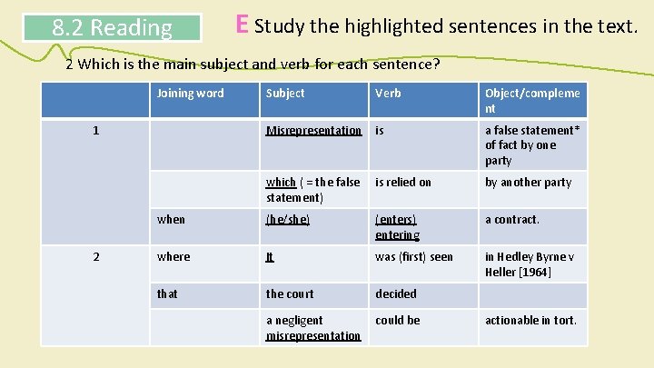 8. 2 Reading E Study the highlighted sentences in the text. 2 Which is 8. 2 Reading E Study the highlighted sentences in the text. 2 Which is