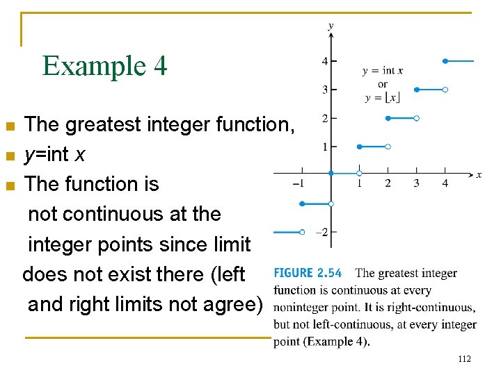 Example 4 n n n The greatest integer function, y=int x The function is