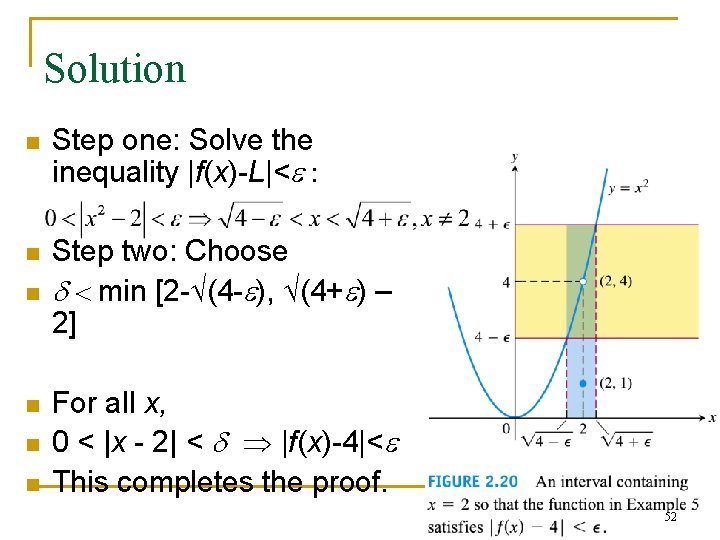 Solution n Step one: Solve the inequality |f(x)-L|<e : n Step two: Choose d