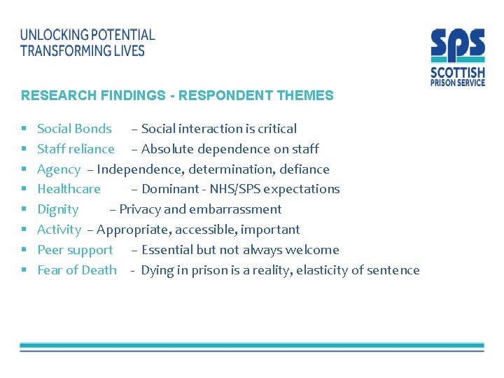 RESEARCH FINDINGS - RESPONDENT THEMES § § § § Social Bonds – Social interaction RESEARCH FINDINGS - RESPONDENT THEMES § § § § Social Bonds – Social interaction