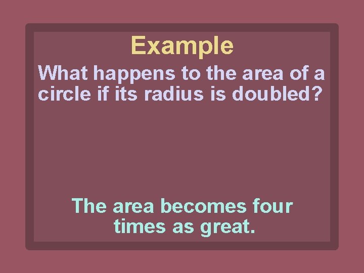 Example What happens to the area of a circle if its radius is doubled?