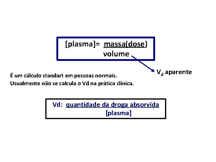 [plasma]= massa(dose) volume É um cálculo standart em pessoas normais. Usualmente não se calcula