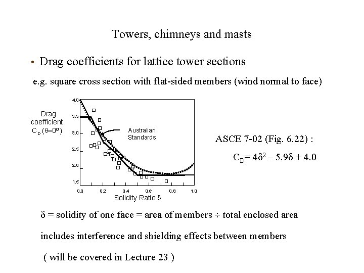 Towers, chimneys and masts • Drag coefficients for lattice tower sections e. g. square Towers, chimneys and masts • Drag coefficients for lattice tower sections e. g. square
