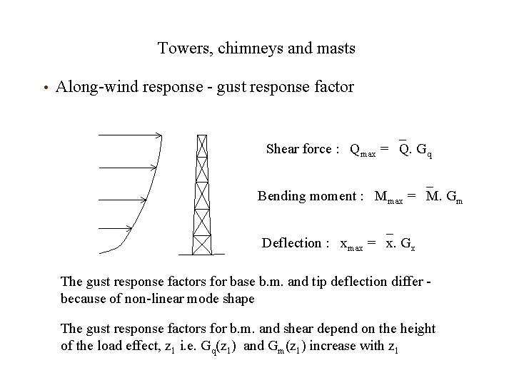 Towers, chimneys and masts • Along-wind response - gust response factor Shear force : Towers, chimneys and masts • Along-wind response - gust response factor Shear force :