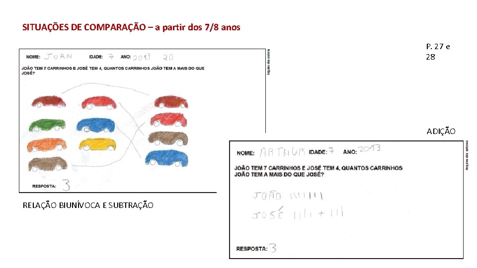 SITUAÇÕES DE COMPARAÇÃO – a partir dos 7/8 anos P. 27 e 28 ADIÇÃO