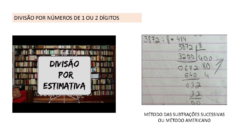 DIVISÃO POR NÚMEROS DE 1 OU 2 DÍGITOS MÉTODO DAS SUBTRAÇÕES SUCESSIVAS OU MÉTODO