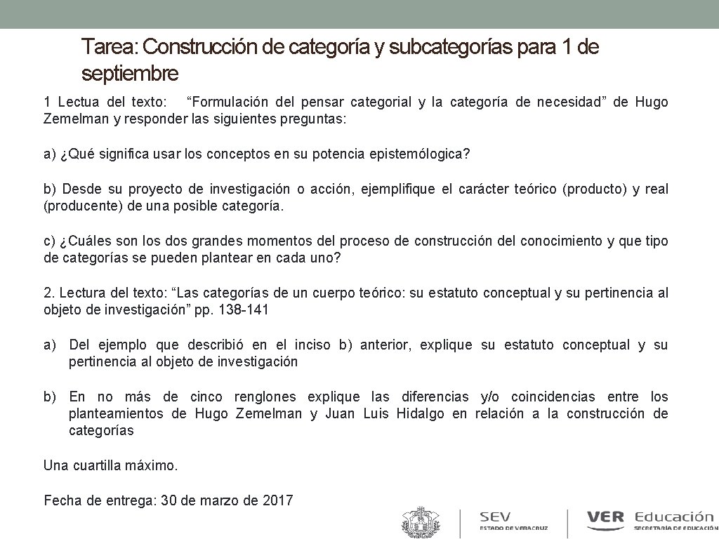 Tarea: Construcción de categoría y subcategorías para 1 de septiembre 1 Lectua del texto: Tarea: Construcción de categoría y subcategorías para 1 de septiembre 1 Lectua del texto: