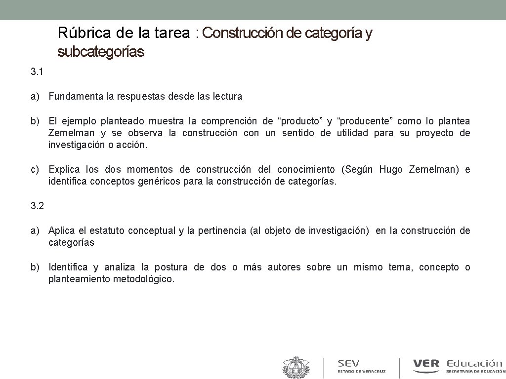Rúbrica de la tarea : Construcción de categoría y subcategorías 3. 1 a) Fundamenta Rúbrica de la tarea : Construcción de categoría y subcategorías 3. 1 a) Fundamenta