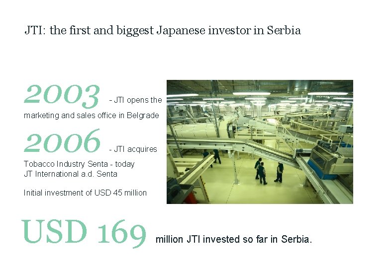 JTI: the first and biggest Japanese investor in Serbia 2003 2006 - JTI opens