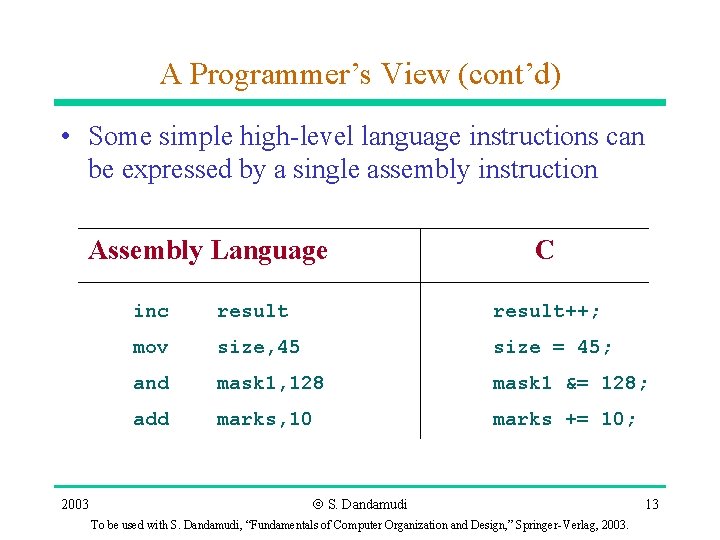 A Programmer’s View (cont’d) • Some simple high-level language instructions can be expressed by A Programmer’s View (cont’d) • Some simple high-level language instructions can be expressed by