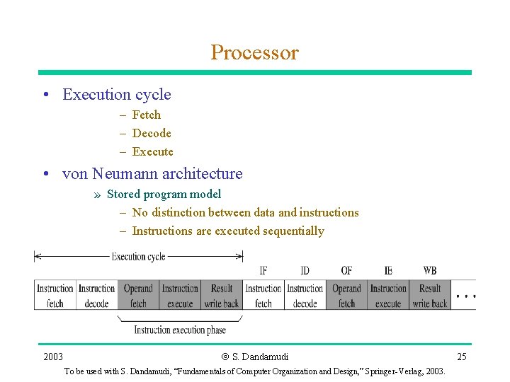 Processor • Execution cycle – Fetch – Decode – Execute • von Neumann architecture Processor • Execution cycle – Fetch – Decode – Execute • von Neumann architecture