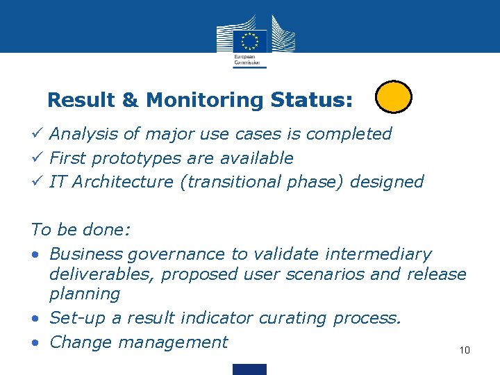 Result & Monitoring Status: ü Analysis of major use cases is completed ü First