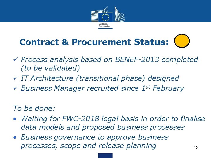 Contract & Procurement Status: ü Process analysis based on BENEF-2013 completed (to be validated)