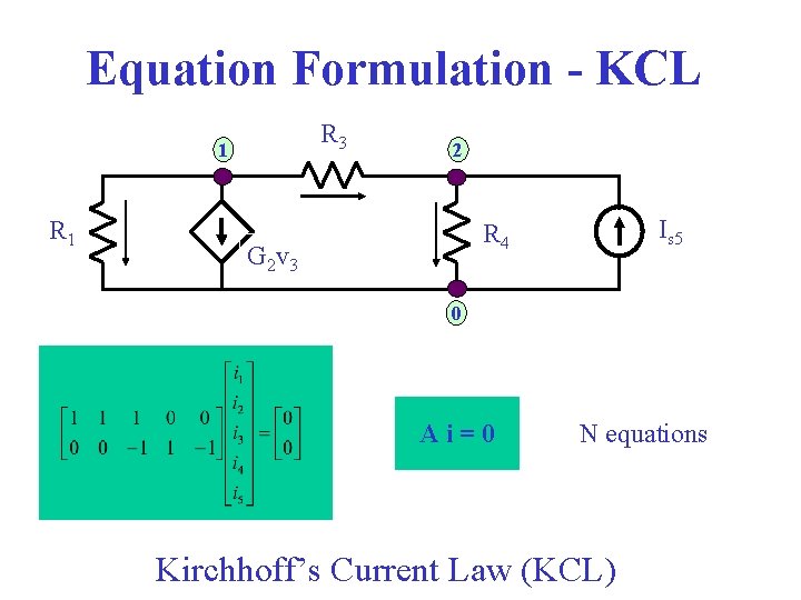 Equation Formulation - KCL R 3 1 R 1 2 Is 5 R 4