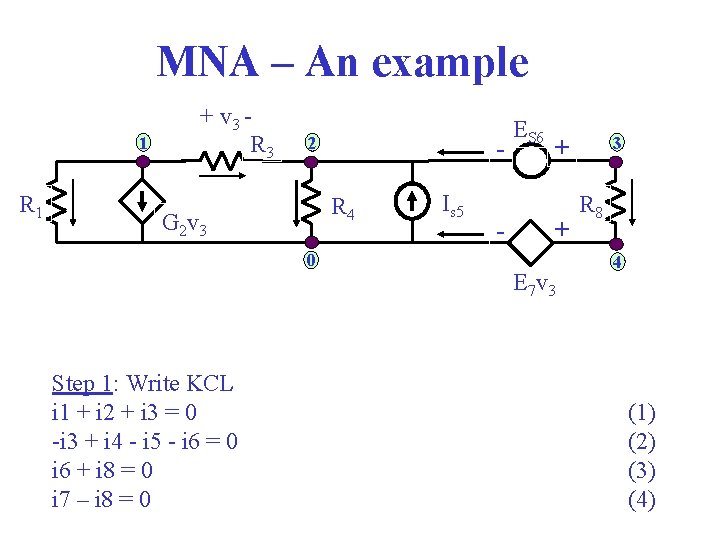 MNA – An example 1 R 1 + v 3 R 3 2 R