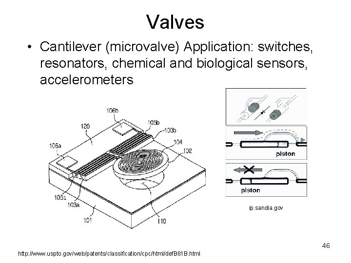 Valves • Cantilever (microvalve) Application: switches, resonators, chemical and biological sensors, accelerometers ip. sandia.