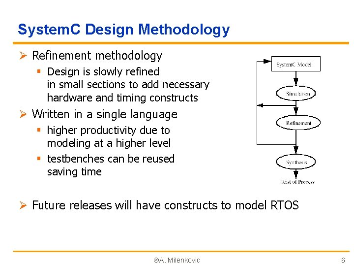 System. C Design Methodology Ø Refinement methodology § Design is slowly refined in small