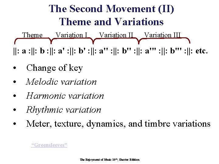 The Second Movement (II) Theme and Variations Theme Variation III ||: a : ||: