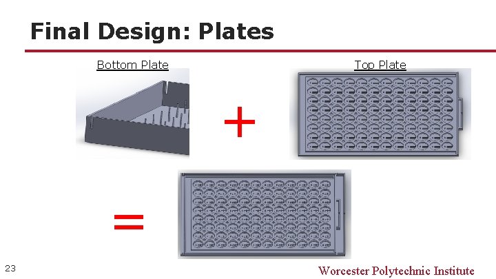 Final Design: Plates Bottom Plate Top Plate + = 23 Worcester Polytechnic Institute 