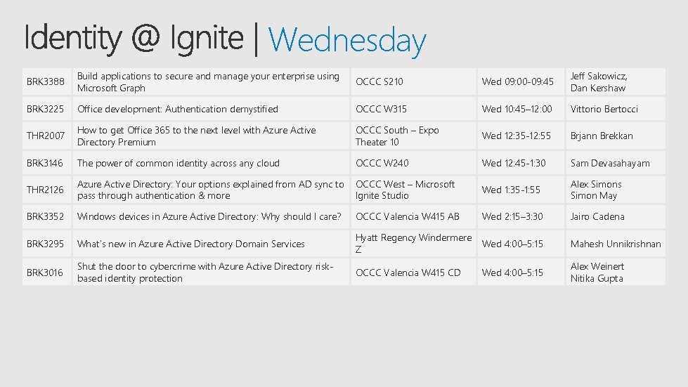 Wednesday BRK 3388 Build applications to secure and manage your enterprise using Microsoft Graph