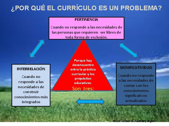 ¿POR QUÉ EL CURRÍCULO ES UN PROBLEMA? PERTINENCIA Cuando no responde a las necesidades