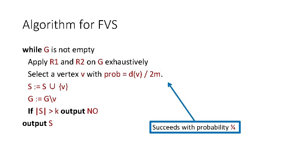 Algorithm for FVS while G is not empty Apply R 1 and R 2