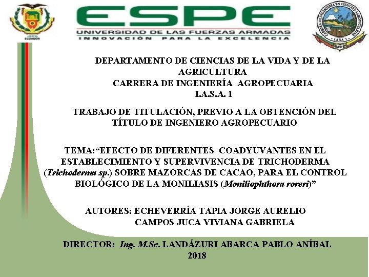 DEPARTAMENTO DE CIENCIAS DE LA VIDA Y DE LA AGRICULTURA CARRERA DE INGENIERÍA AGROPECUARIA