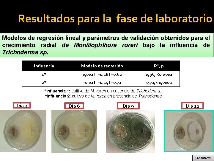 Resultados para la fase de laboratorio Modelos de regresión lineal y parámetros de validación