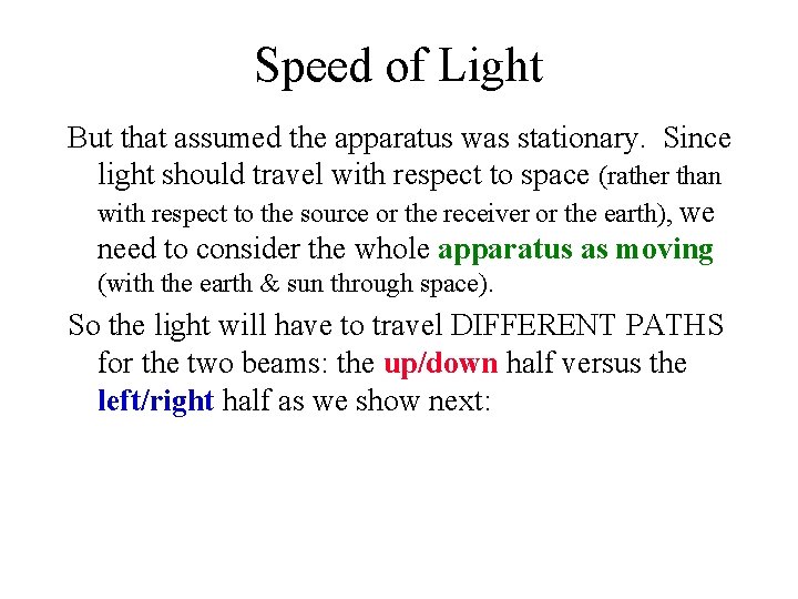 Speed of Light But that assumed the apparatus was stationary. Since light should travel