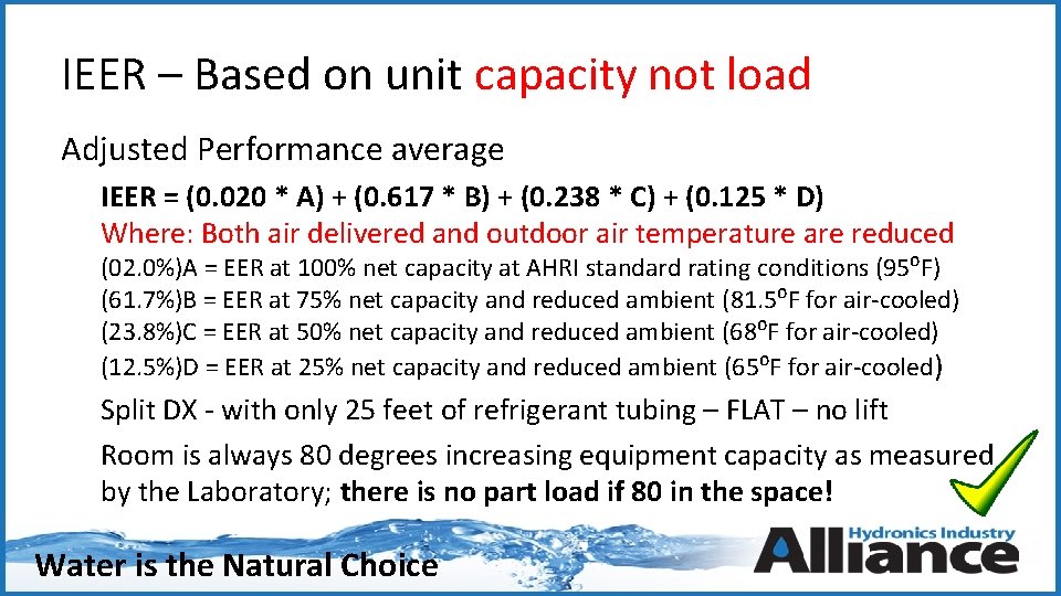 IEER – Based on unit capacity not load Adjusted Performance average IEER = (0.