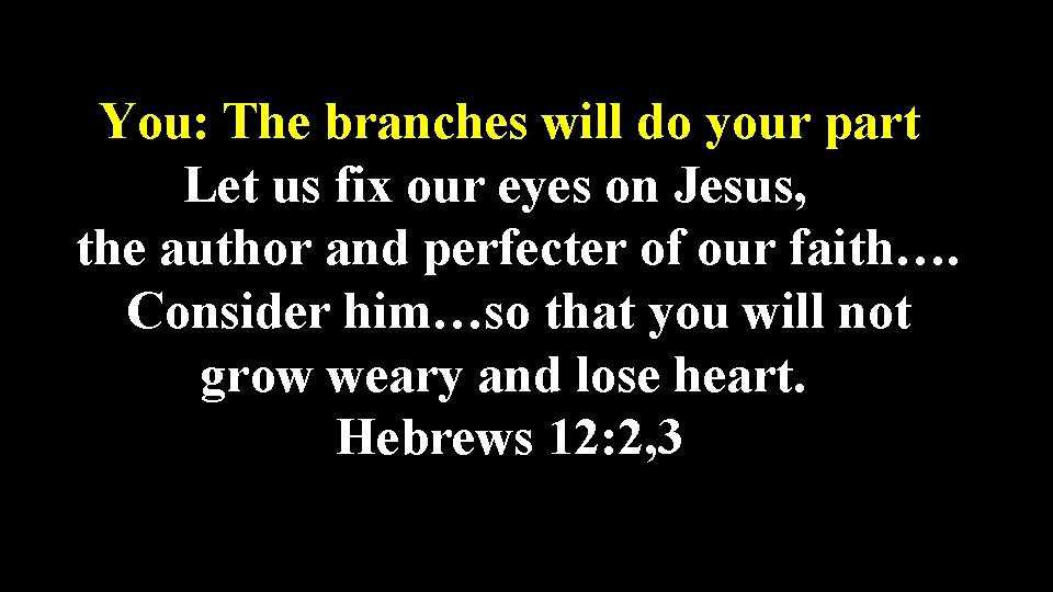 You: The branches will do your part Let us fix our eyes on Jesus,