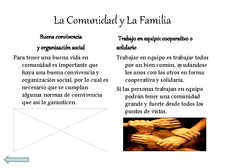 La Comunidad y La Familia Buena convivencia y organización social Para tener una buena